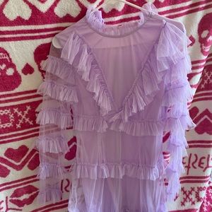 Lilac Mesh Tull Long Sleeve Bodycon Dress